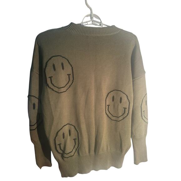Miou Muse Smiley Face Sweater Size Small Green Crew Neck Sweater - Picture 3 of 8